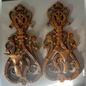 Vintage Dart Ind Faux Wicker Ornate Wall Candle Sconce Set Of Two